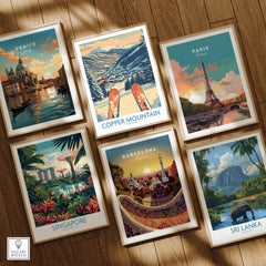 Copper Mountain Colorado Wall Art – Winter Mountain Ski Resort Wall Decor displayed among other vintage travel prints.