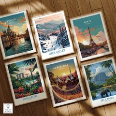 Deer Valley Travel Poster - Utah among other vibrant travel posters of Venice, Paris, Barcelona, Singapore, and Sri Lanka.