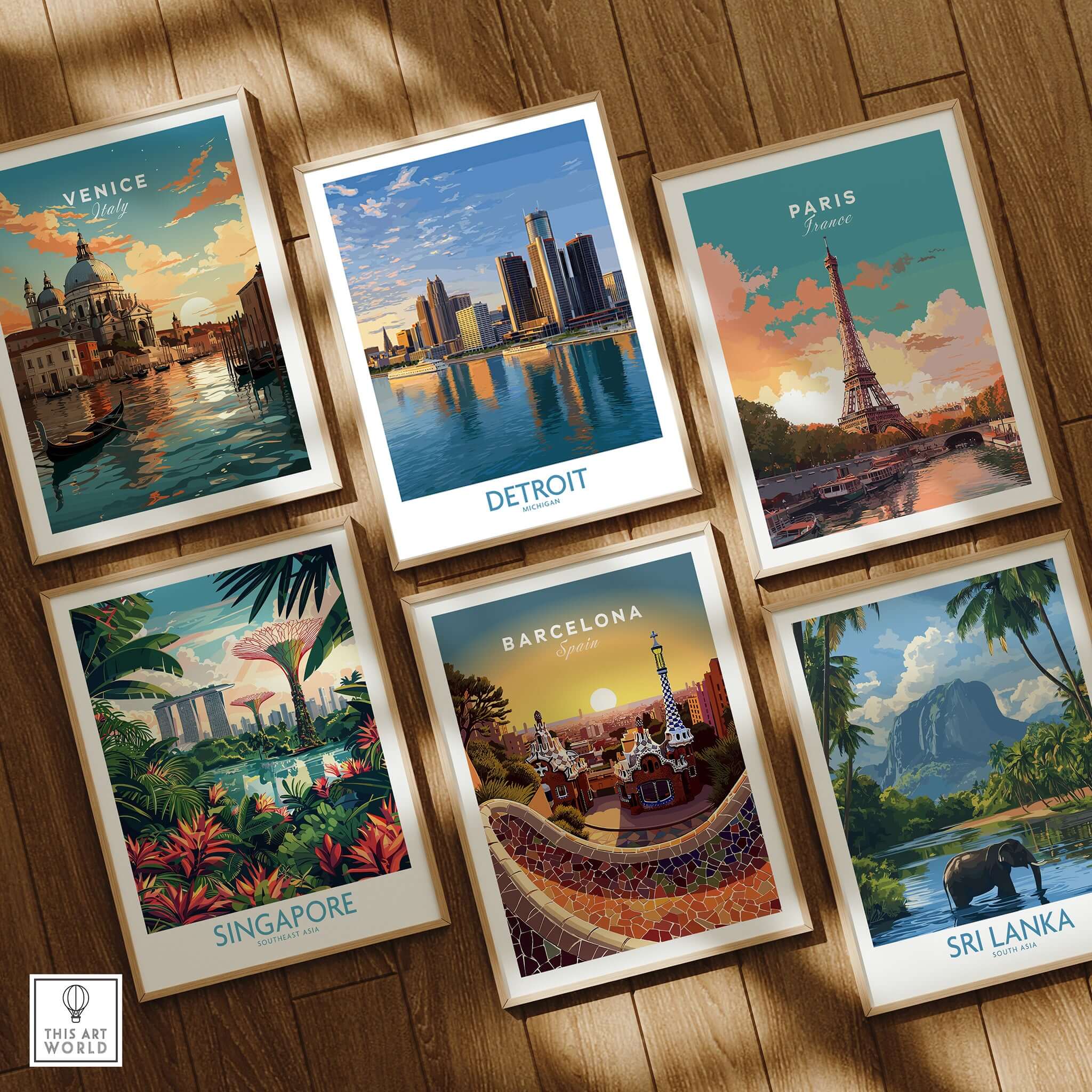 Detroit Michigan City Skyline Art Print | Renaissance Center Poster showcased among international city art prints.