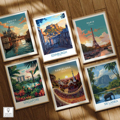 Edinburgh Wall Art Print featuring the iconic Edinburgh castle among other city travel posters.