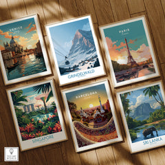 Grindelwald Switzerland Poster | Snowy Alps Mountain Scene Canvas Print, featuring a picturesque mountain landscape.