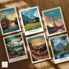Grindelwald Switzerland Canvas Print | Swiss Alps Train Railway Scene Poster featuring a scenic train in a vibrant art display.