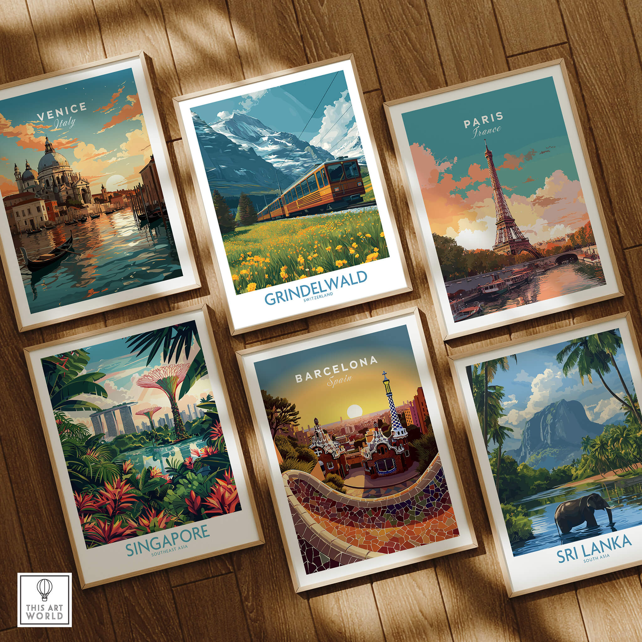 Grindelwald Switzerland Canvas Print | Swiss Alps Train Railway Scene Poster featuring a scenic train in a vibrant art display.