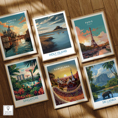 Holy Island Northumberland Poster | Historic England Coast Canvas Print displayed with other travel art.