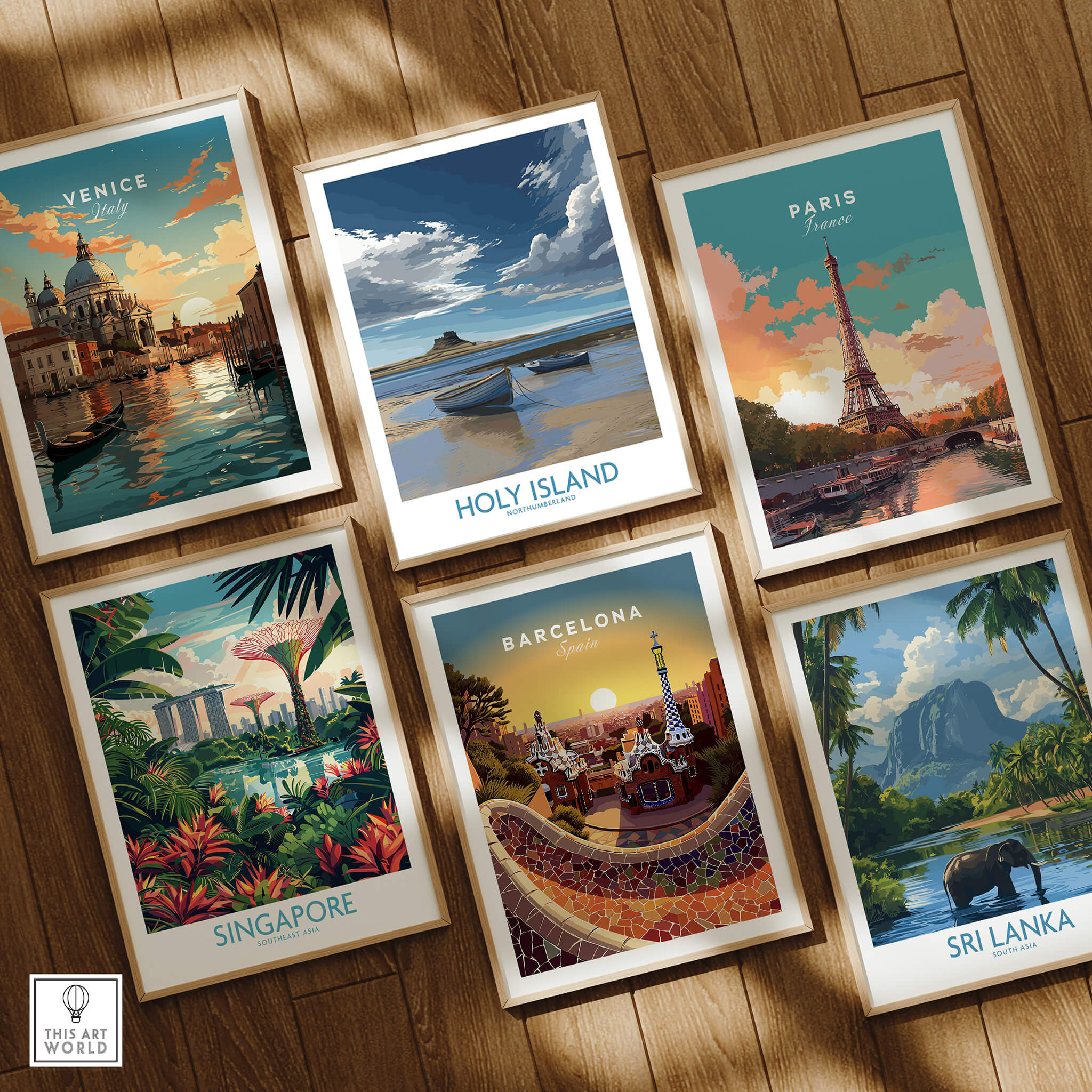 Holy Island Northumberland Poster | North Sea Coast Canvas Print collection featuring various travel destinations.