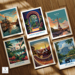 Jardim Majorelle Marrakesh Canvas Print | Colorful Moroccan Landscape Poster displayed among travel art prints.