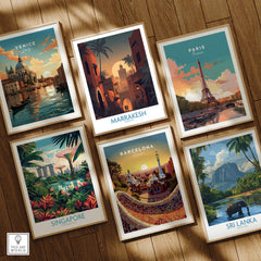 Marrakesh Morocco Poster | Romantic Moroccan Twilight Canvas Print displayed among other city posters.