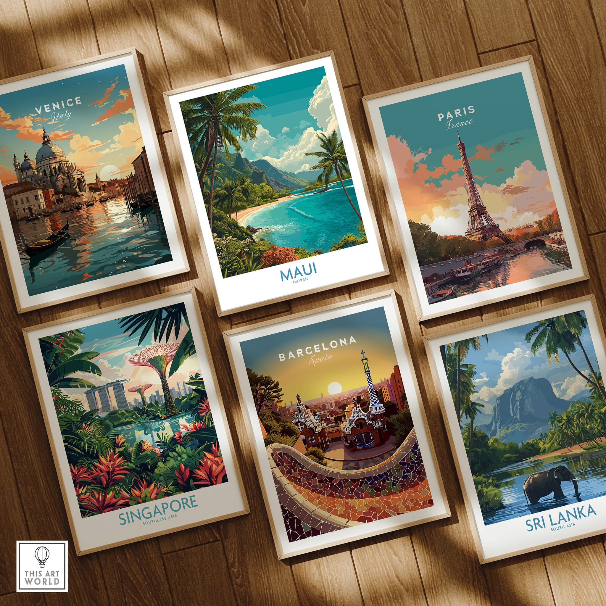 Maui Hawaii Poster | Exotic Island Paradise Shoreline Canvas Print collection of travel posters including Venice, Paris, Singapore, and Sri Lanka.