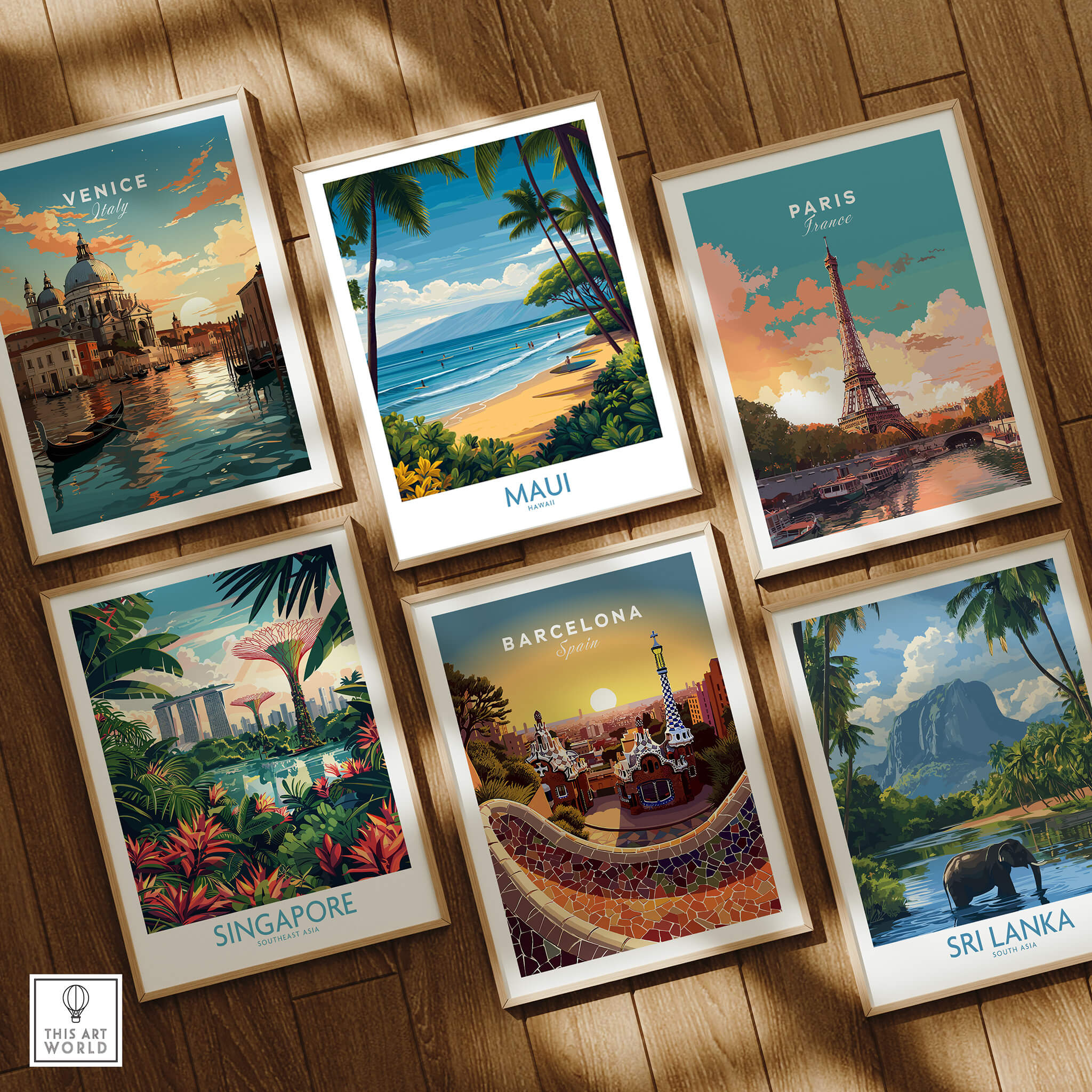 Maui Canvas Print | Hawaii Tropical Palm Trees & Waves Poster displayed among travel art prints.