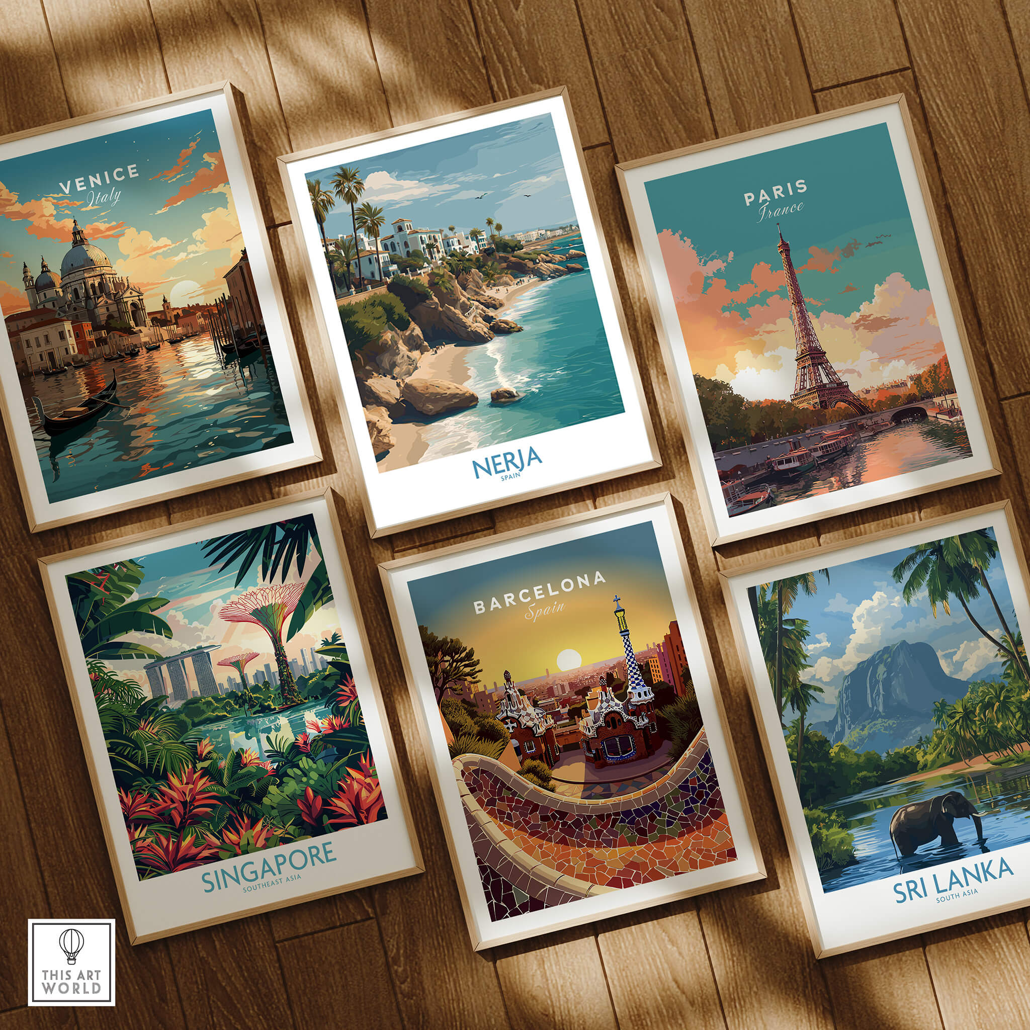 Nerja Spain Poster | Spanish Village Canvas Print featuring coastal village artwork with framed travel posters.