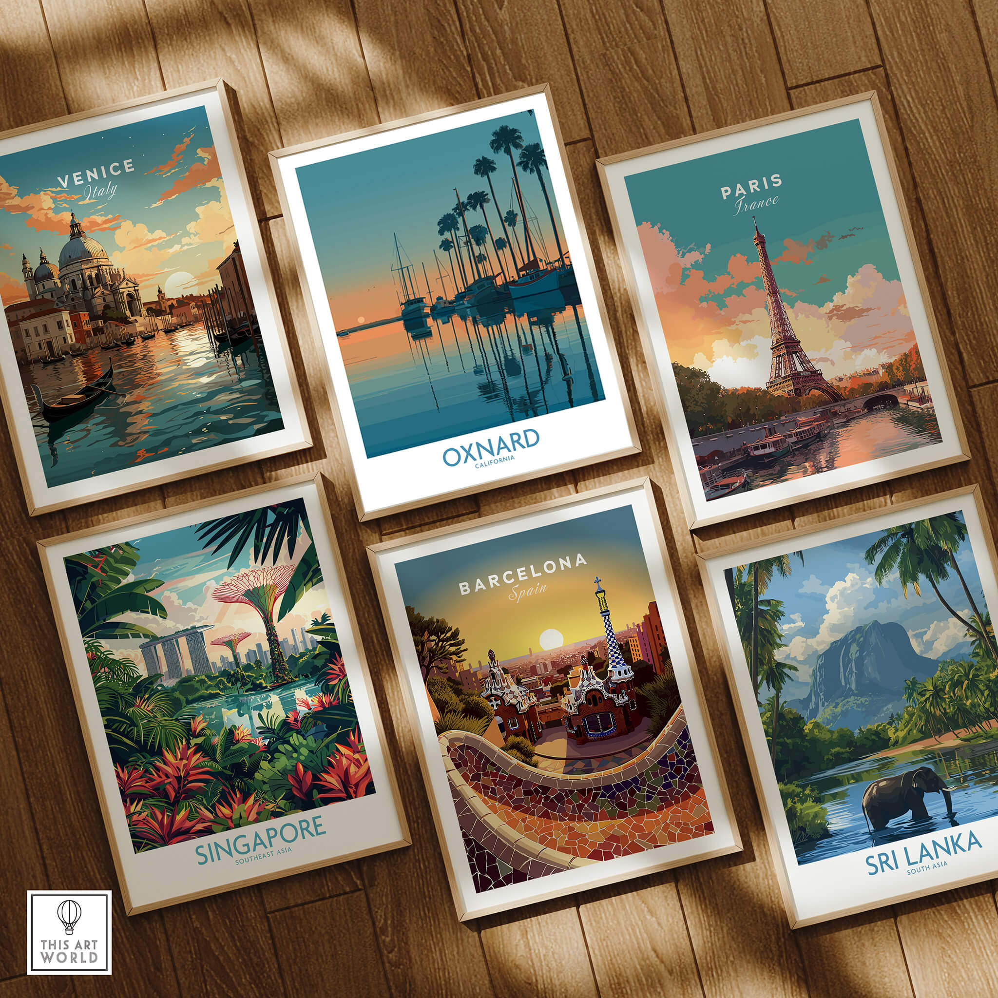 Oxnard California Poster | Scenic Pacific Marina Canvas Print featured among city travel posters in a stylish display.