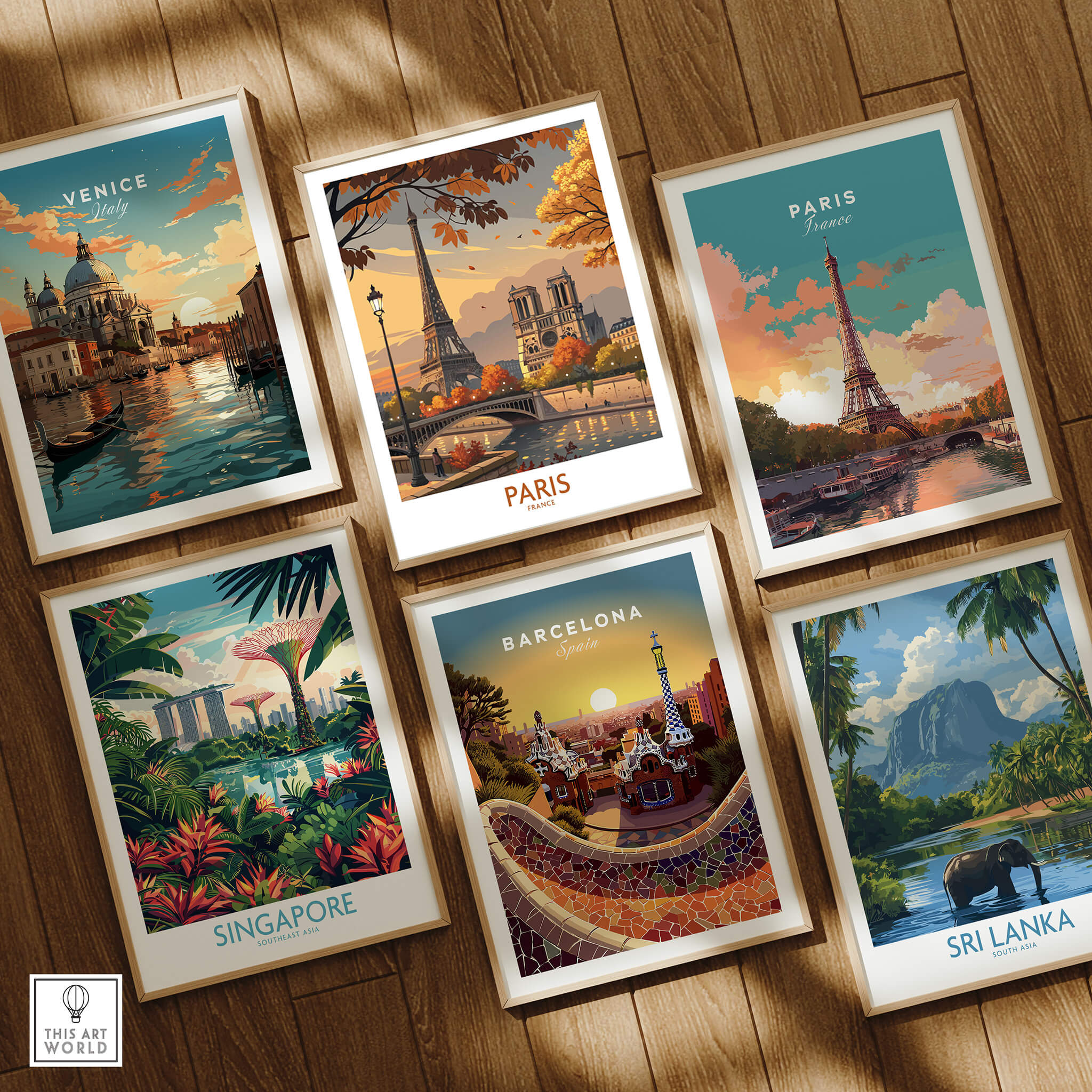 Paris France Autumn Seine River Art Print | Eiffel Tower and Notre Dame Poster displayed among travel art prints.