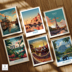 Rimini Italy Poster | Vintage Vespa & Historic Bridge Canvas Print showcased among other travel-themed artwork.