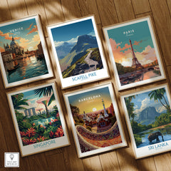 Scafell Pike Lake District Poster | Hiking Trail Landscape Canvas Print displayed among other travel posters.
