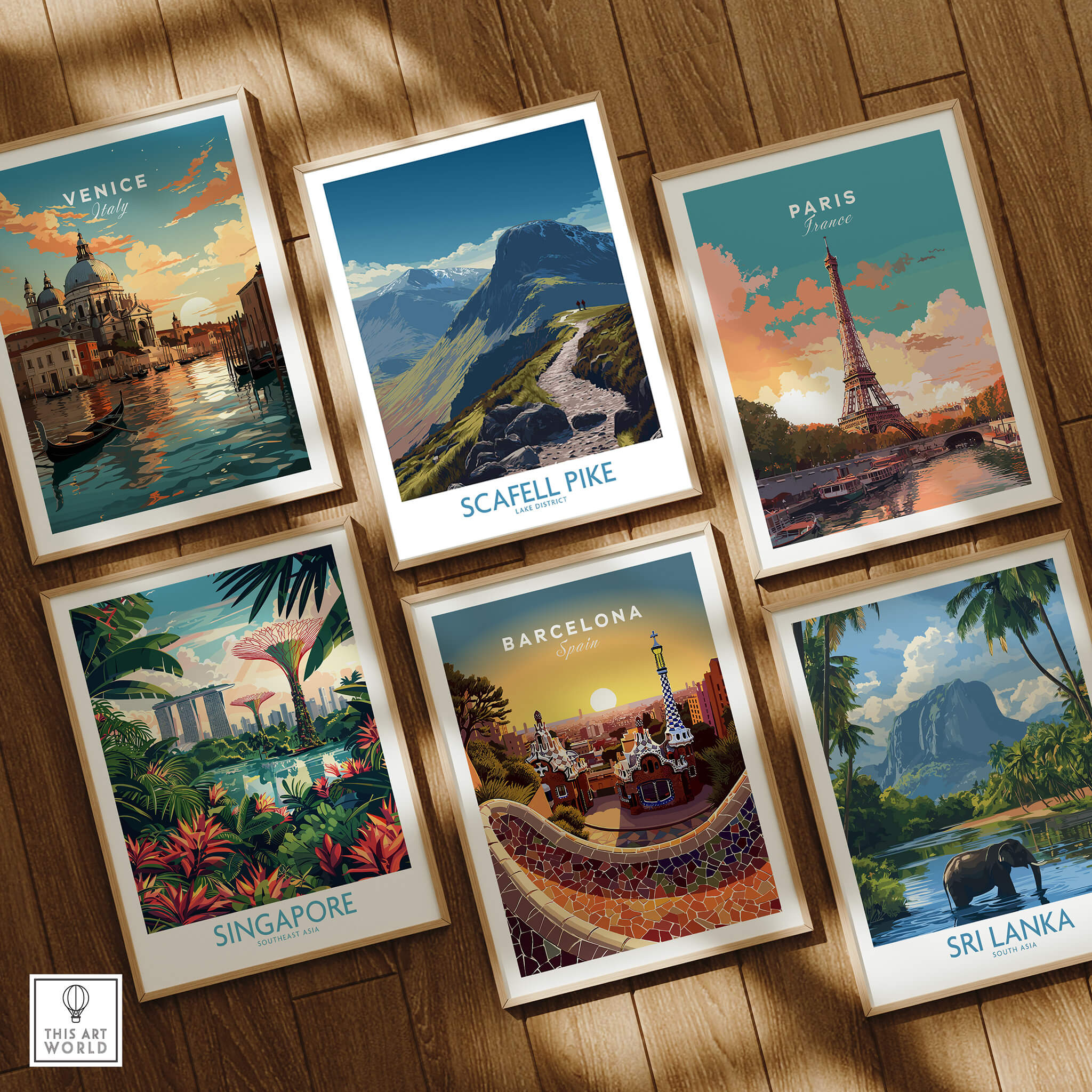 Scafell Pike Lake District Poster | Hiking Trail Landscape Canvas Print displayed among other travel posters.