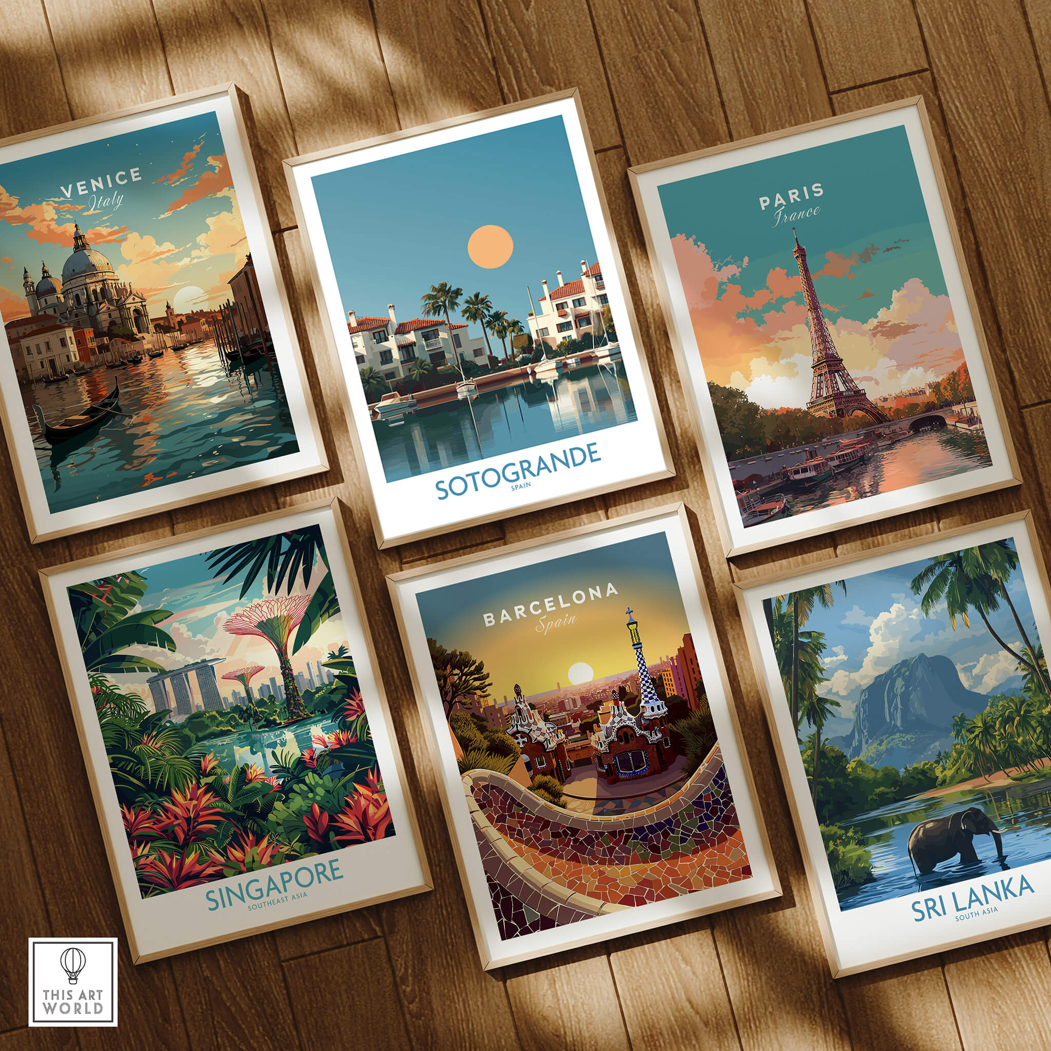 Sotogrande Spain Canvas Print | Mediterranean Waterfront Scenery Poster displayed among other travel prints.
