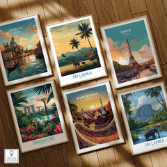 Sri Lanka Poster | Tropical Palm Tree & Elephant Canvas Print collection with Venice, Paris, Singapore, and Barcelona.