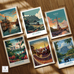 Sri Lanka Poster | Tropical Railway Canvas Print collection featuring vibrant travel artwork from different cities.
