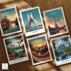 Tehran Poster Iran | Azadi Tower Sunset Architecture Canvas Print featuring iconic tower among other city posters.