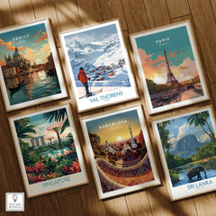 Val Thorens France Print showcasing the stunning ski resort amidst other famous city prints.