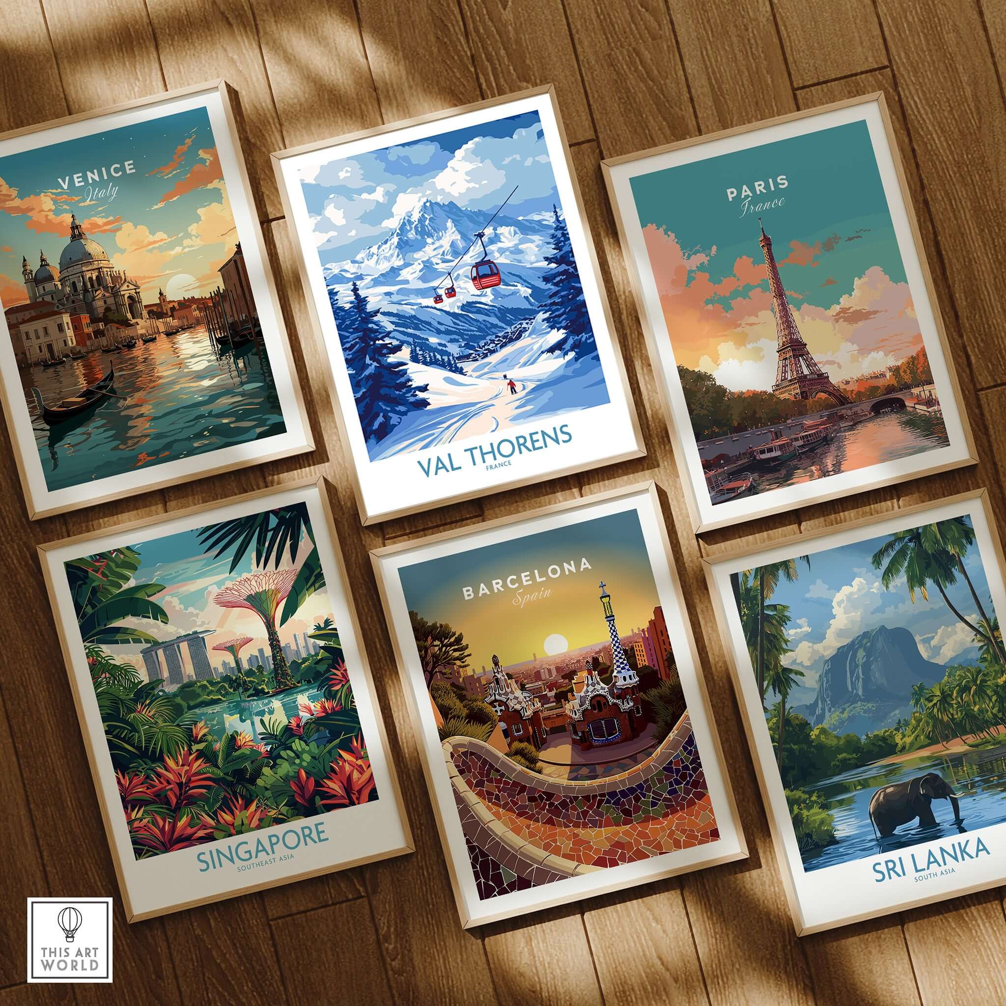 Ski Poster Val Thorens | Ski Trip Memories Wall Art featuring various travel posters.