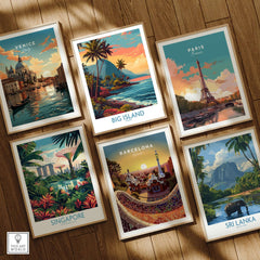 Big Island Hawaii Tropical Beach Art Print | Lush Green Coast Poster displayed among other travel art prints.