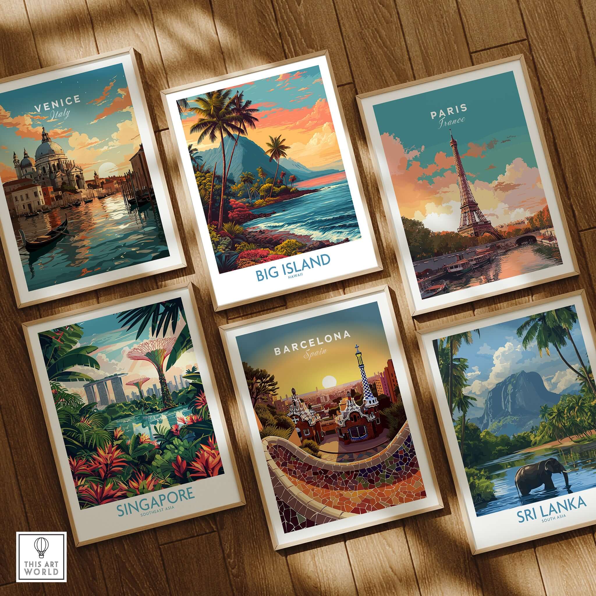 Big Island Hawaii Tropical Beach Art Print | Lush Green Coast Poster displayed among other travel art prints.