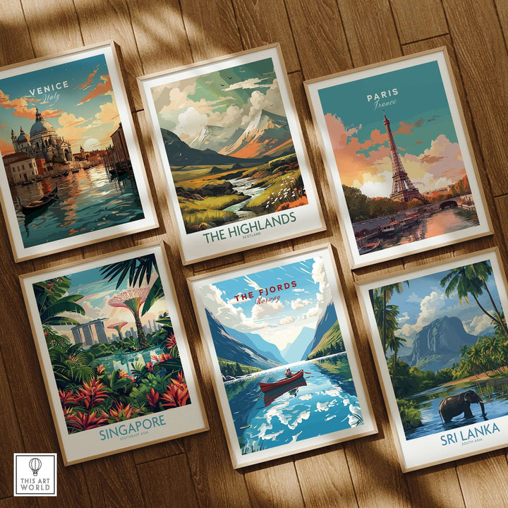 Fjords Wall Art Norway collection featuring different travel destinations and scenic landscapes.