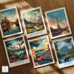 Lisbon Travel Print featuring vibrant streets and iconic landmarks of Lisbon in a beautiful art display.