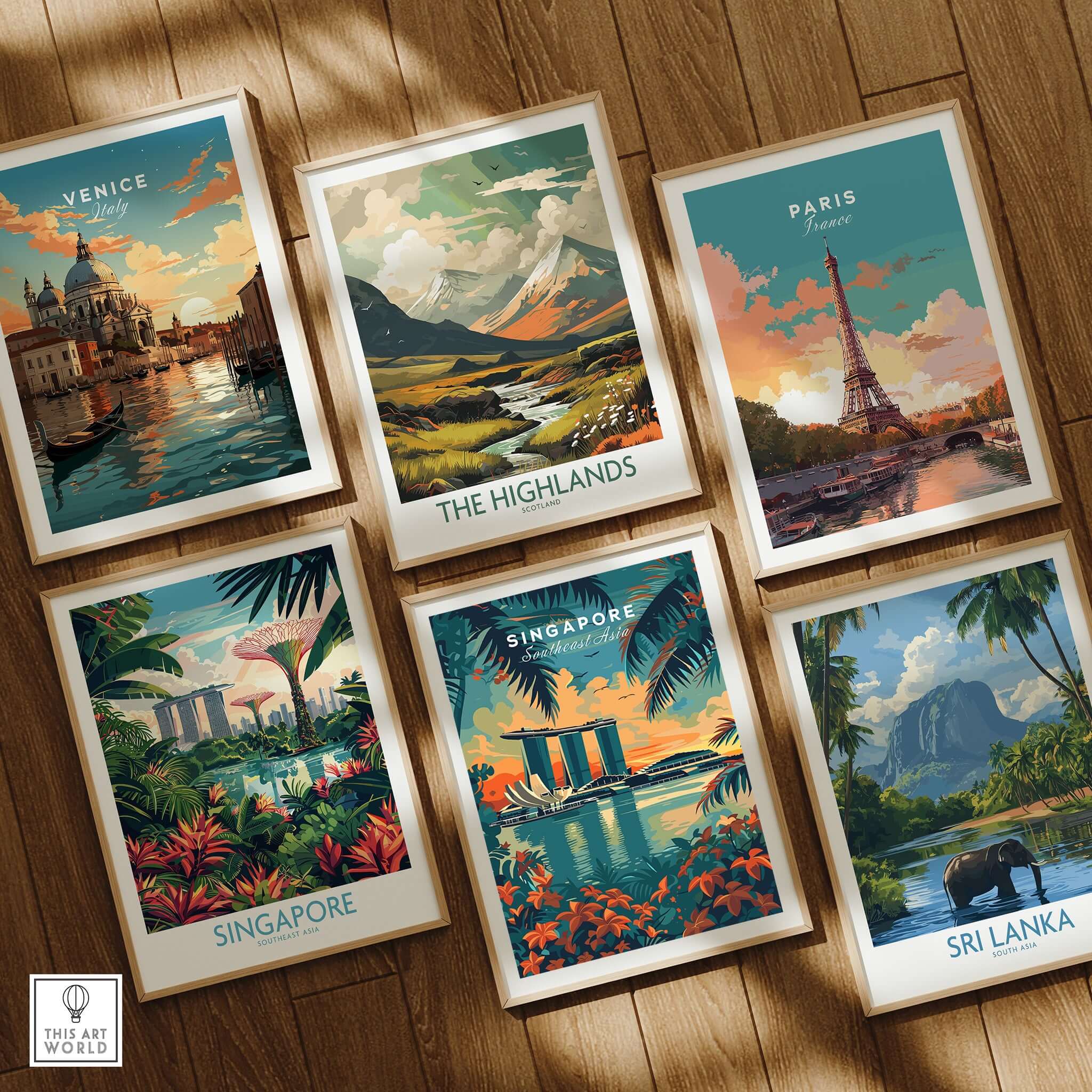 Singapore Wall Art Print - Southeast Asia Travel Poster featuring iconic scenery and vibrant design.