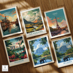 Sri Lanka Wildlife Poster - South Asia Landscape Art, Elephant Mountain View featuring framed travel art prints.