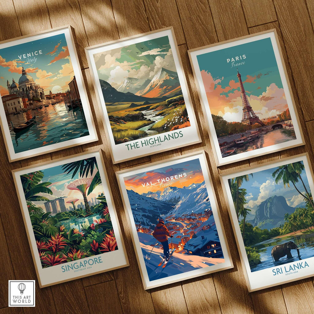 Val Thorens Ski Poster along with other travel prints like Venice, Paris, Highlands, Singapore, and Sri Lanka.