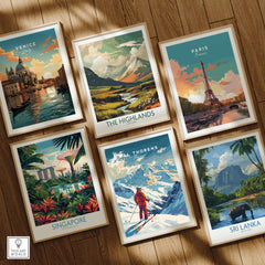 Val Thorens Poster among travel art prints, showcasing skiing in the iconic alpine destination of Val Thorens.