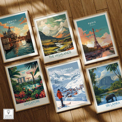 Val Thorens Wall Art Print among other travel destination posters including Venice, Paris, Singapore, The Highlands, and Sri Lanka.
