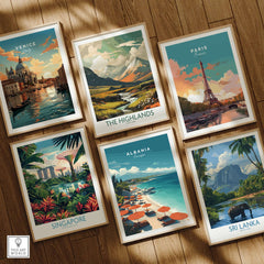 Albania Canvas Print | Balkan Travel Wall Decor showcasing scenic travel posters of various destinations.