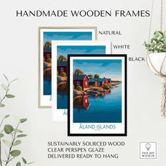 Handmade wooden frames in natural, white, and black for Åland Islands Art Print | Finland Archipelago Wall Decor Poster