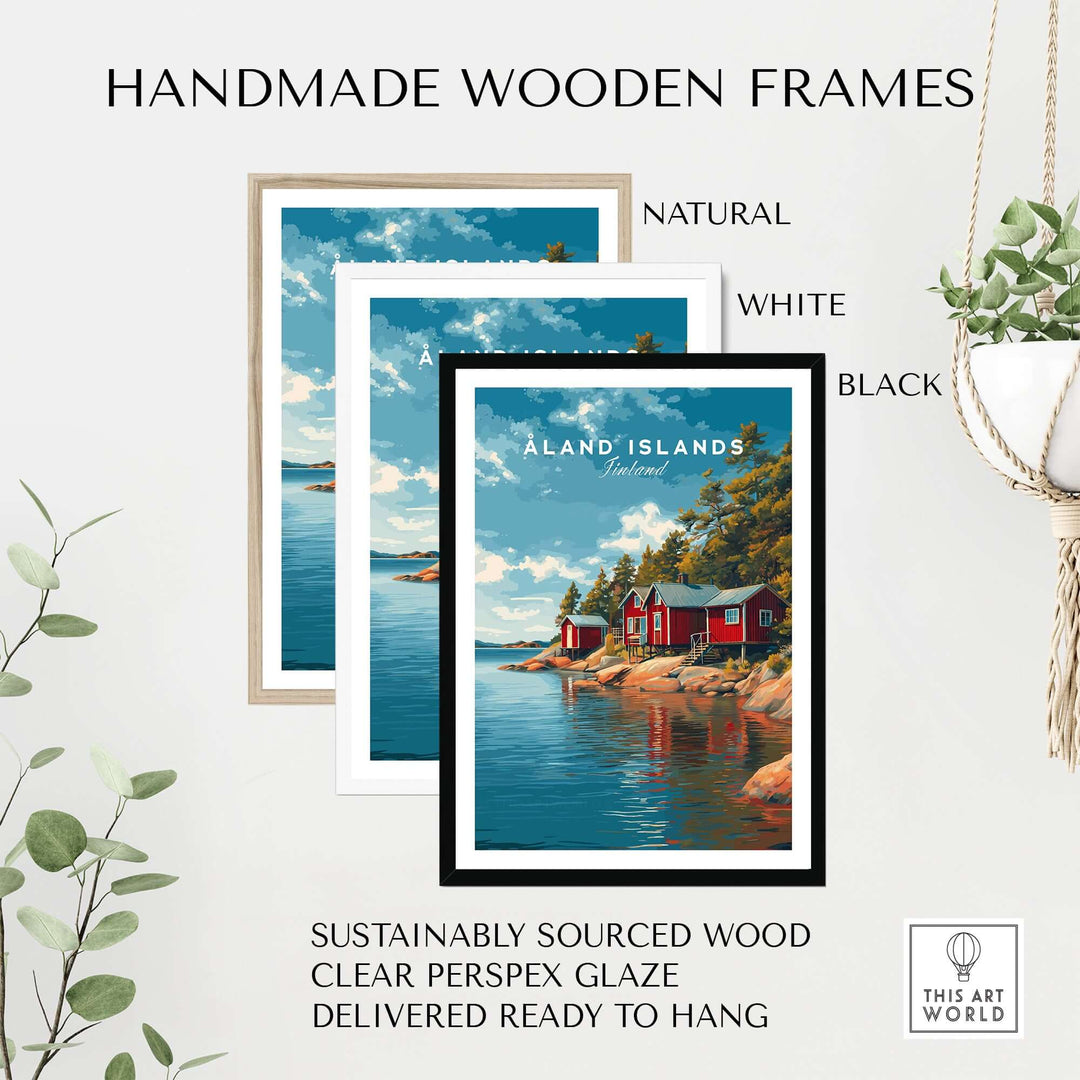 Åland Islands Picturesque Nordic Huts Print | Scandinavian Travel Wall Decor in handmade wooden frames