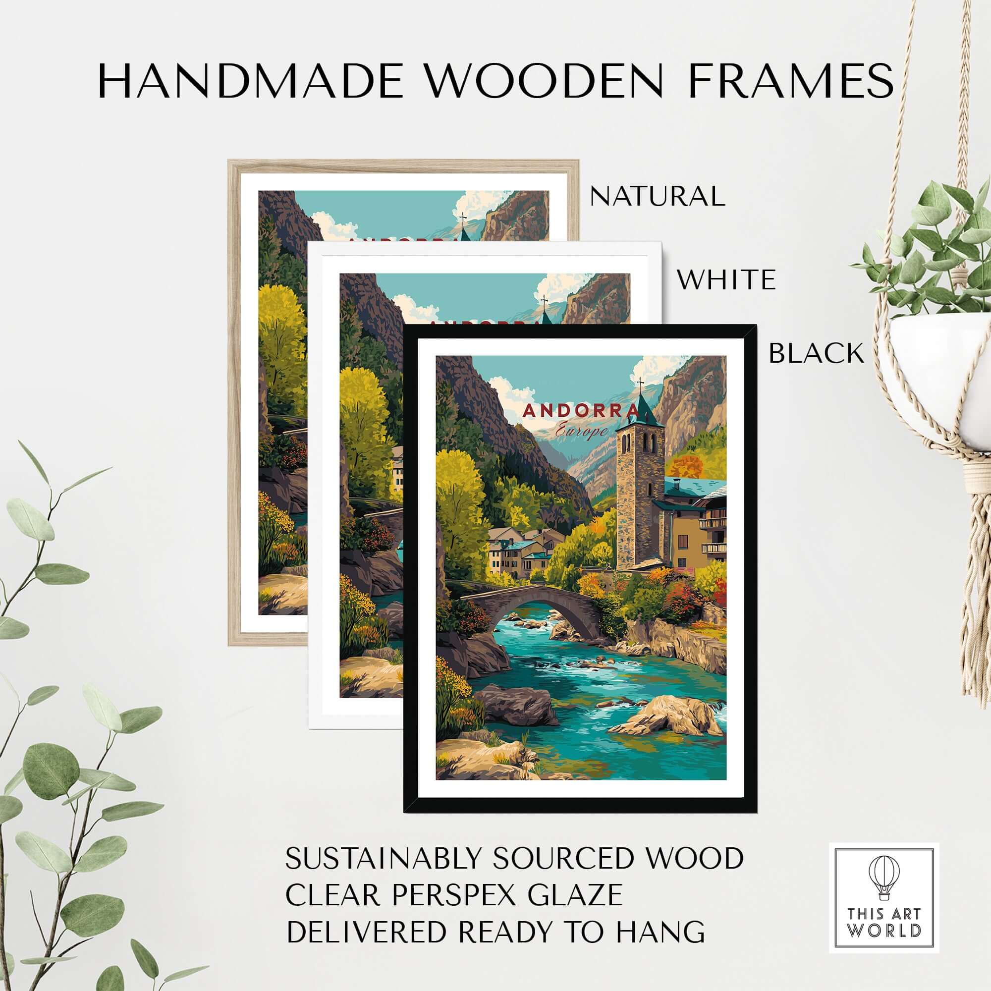 Andorra Valira River Valley Village Print | European Mountain Wall Decor in handmade wooden frames