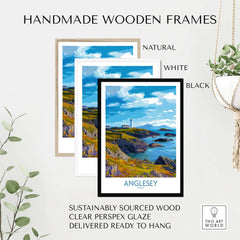 Anglesey Wales Print Grassy Cliffs Landscape - Welsh Island Travel Decor in handmade wooden frames.