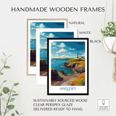 Anglesey Wales Ocean View Travel Poster - Welsh Seaside Decor in three handmade wooden frames