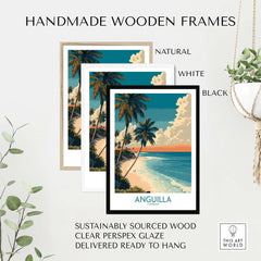 Anguilla Caribbean Poster - Caribbean Travel Print in handmade wooden frames, showcasing island paradise decor.