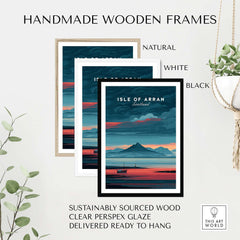 Isle of Arran Print Scotland Mountain Sunset - Dramatic Scottish Landscape Art framed in handmade wooden frames.