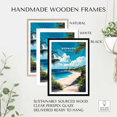 Handmade wooden frames for Bermuda Wall Art in natural, white, and black finishes, designed to enhance your decor.