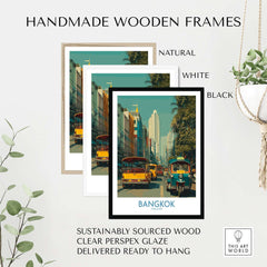 Bangkok Wall Art Thailand Vibrant Street Life - Bangkok Travel Print displayed in handmade wooden frames