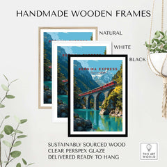 Bernina Express Print | Swiss Alps Wall Decor in handmade wooden frames, available in natural, white, and black.