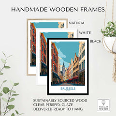 Brussels Belgium Grand-Place Wall Art Print - Belgian City Life Art framed in natural, white, and black handmade wooden frames.