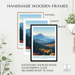 Catskill Mountains New York Blue Mountains Fall Poster - New York State Nature Decor framed in handmade wooden frames