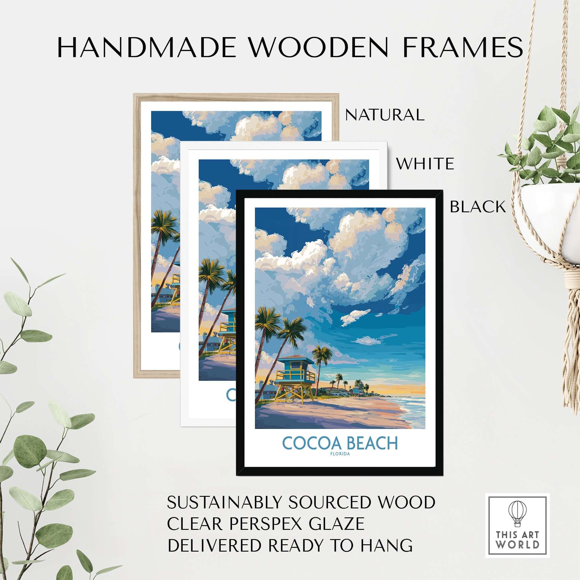 Cocoa Beach Florida Oceanfront Landscape Print - Florida Coast Decor in handmade wooden frames