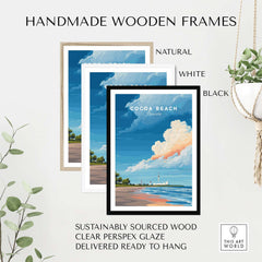 Cocoa Beach Florida Rocket Launch Print - Space Coast Wall Art framed in handmade wooden frames in natural, white, and black.
