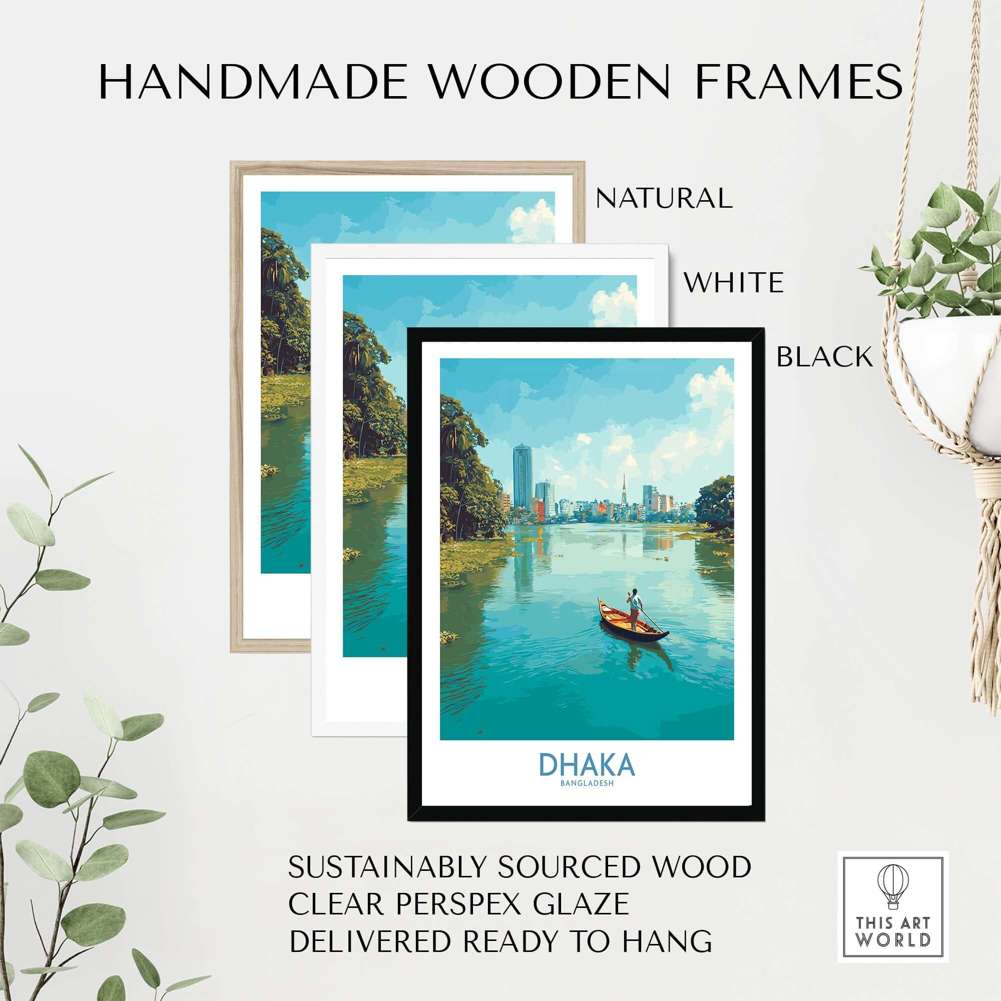 Dhaka Print Bangladesh Buriganga River Poster - Bangladeshi Cityscape Decor in handmade wooden frames